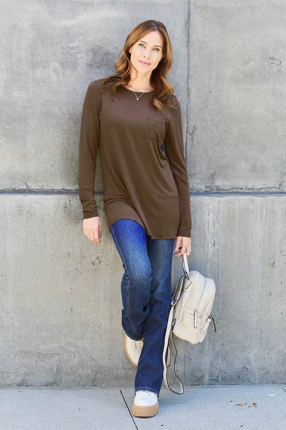 Basic Bae Full Size Round Neck Long Sleeve Top - Delanoir