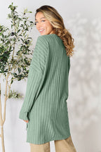 Basic Bae Full Size Ribbed Round Neck Long Sleeve Slit Top - Delanoir