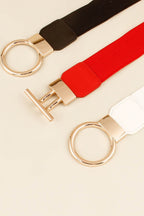 Circle Shape Buckle Zinc Alloy Buckle PU Leather Belt - Delanoir