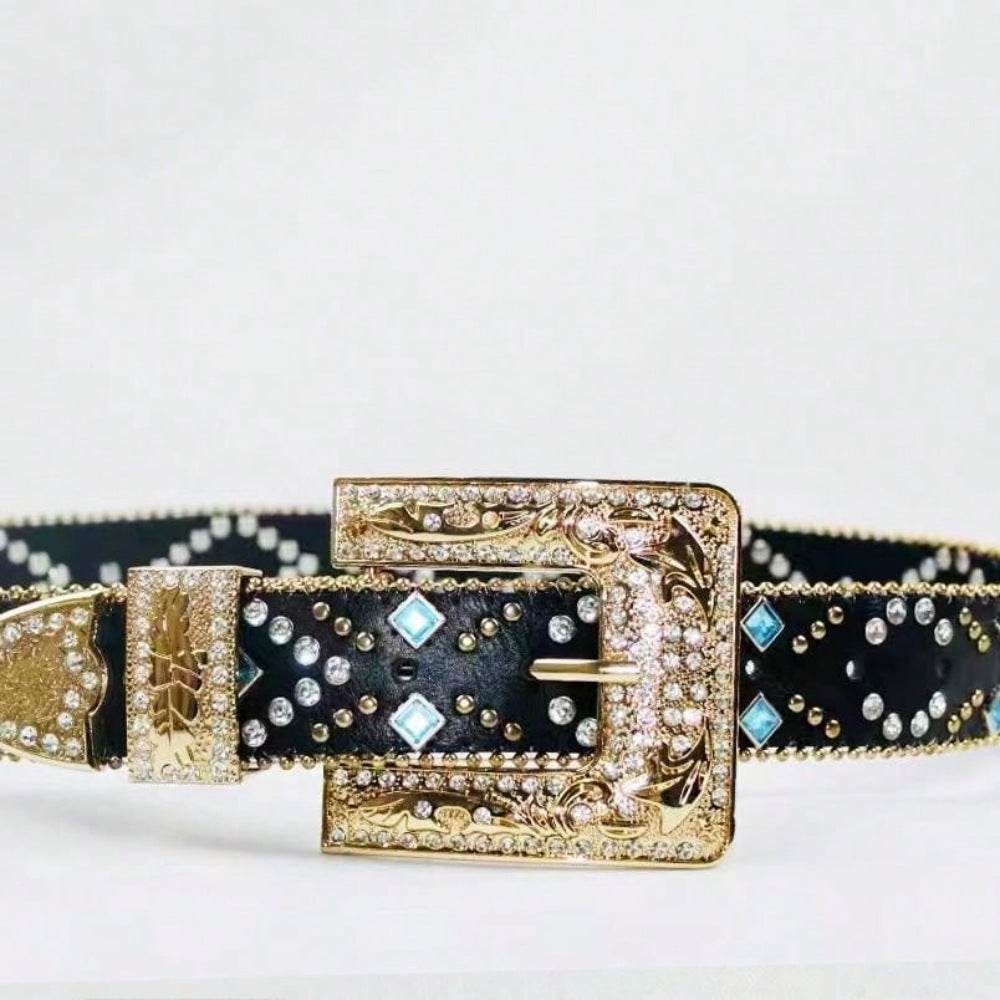Rhinestone PU Leather Belt - Delanoir