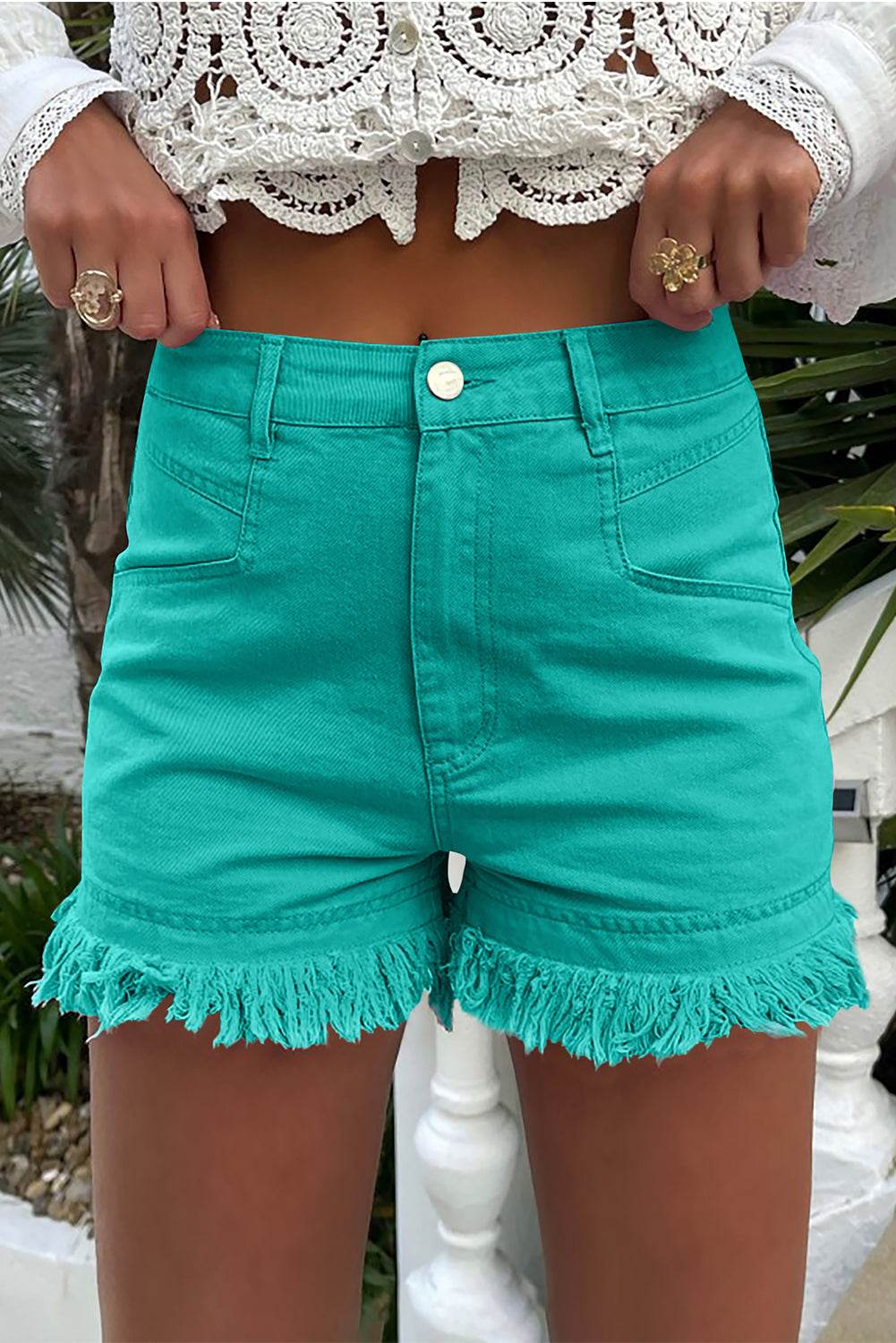 Raw Hem High Waist Denim Shorts - Delanoir