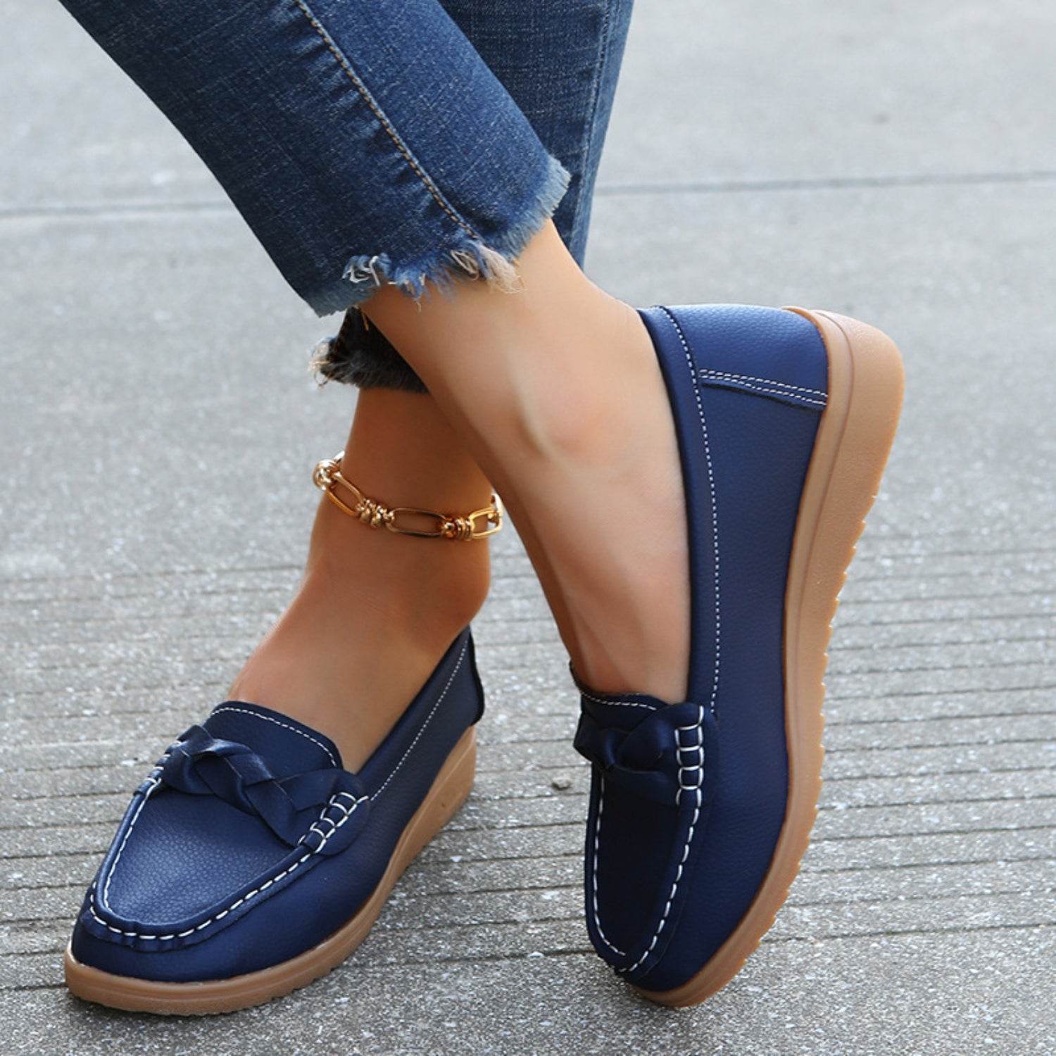 Weave Wedge Heeled Loafers - Delanoir