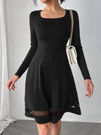 Square Neck Long Sleeve Mini Dress - Delanoir