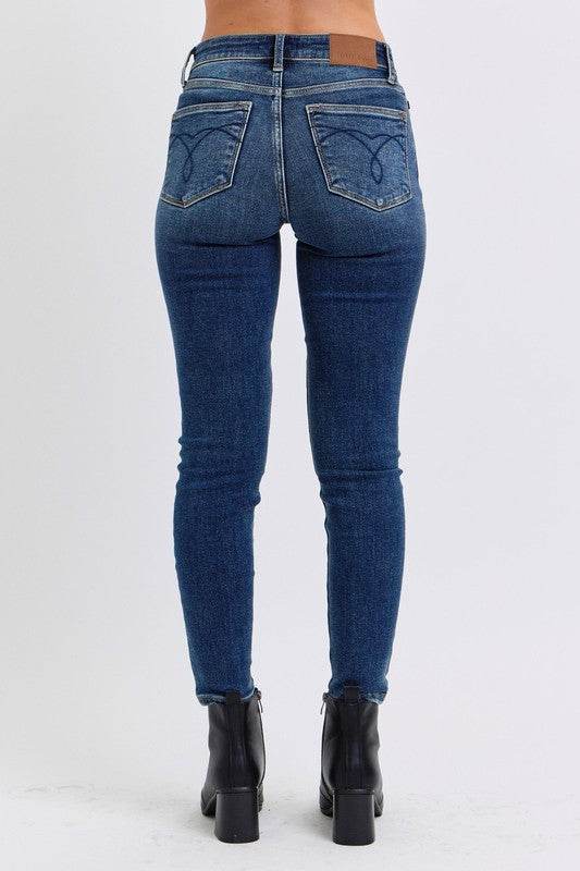Judy Blue Full Size Run Mid-Rise Waist Skinny Jeans with Thermal Lining - Delanoir