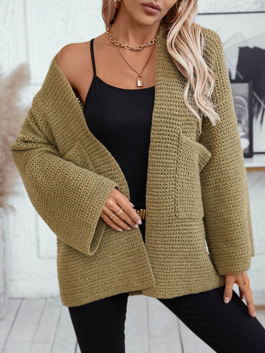 Open Front Long Sleeve Cardigan - Delanoir