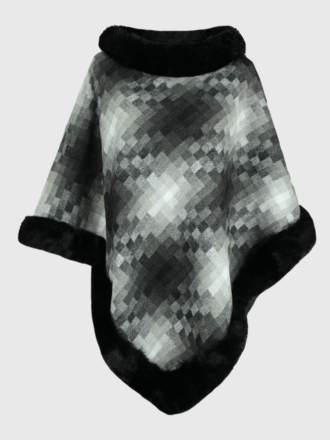 Faux Fur Trim Poncho - Delanoir