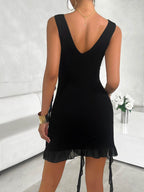 Devine Ruffled V-Neck Sleeveless Mini Dress - Delanoir