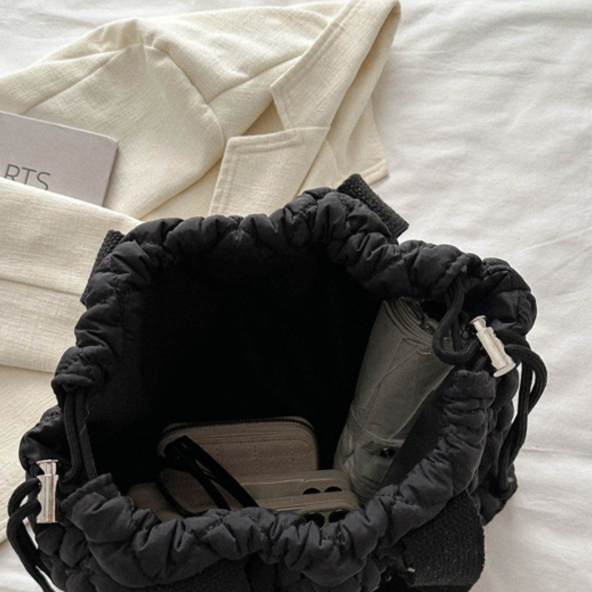 Drawstring Bubble Texture Tote Bag - Delanoir