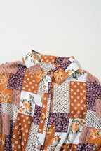 Printed Collared Neck Three-Quarter Sleeve Mini Shirt Dress - Delanoir