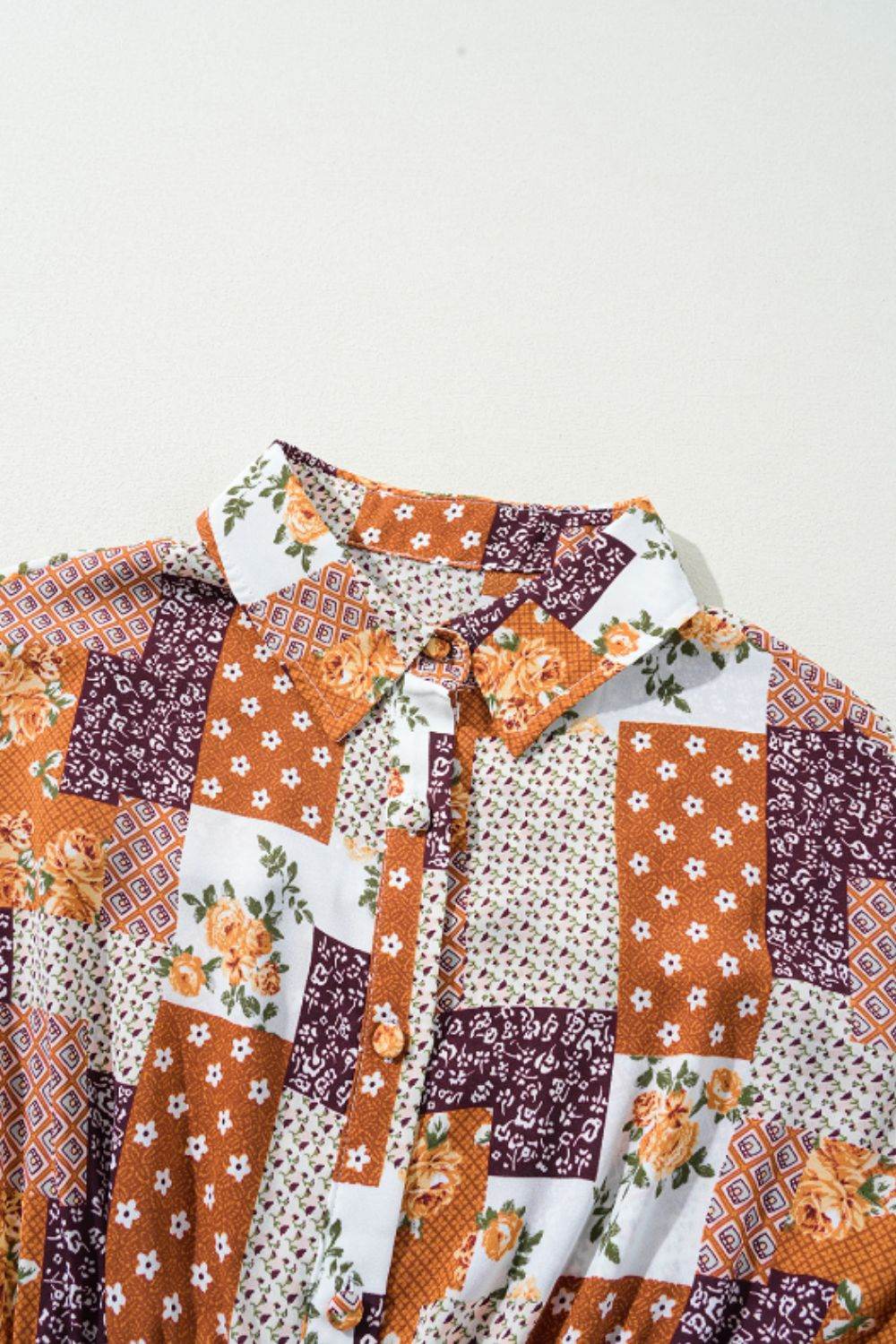 Printed Collared Neck Three-Quarter Sleeve Mini Shirt Dress - Delanoir
