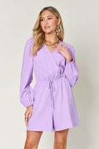 Double Take Full Size Drawstring Long Sleeve Romper - Delanoir