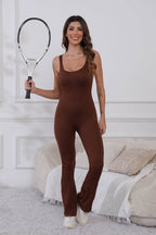 Scoop Neck Wide Strap Active Jumpsuit - Delanoir