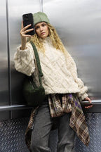 VERY J Fuzzy Fleece Half Zip Cable Pattern Sweatshirt - Delanoir