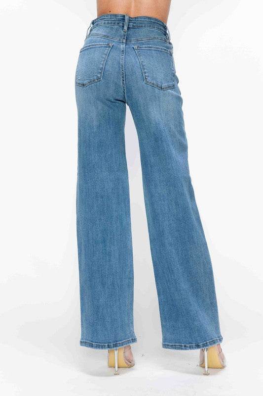 bytos Full Size High Rise Wide Leg Jeans with Pockets - Delanoir