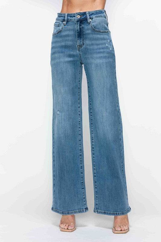 bytos Full Size High Rise Wide Leg Jeans with Pockets - Delanoir