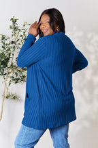 Basic Bae Full Size Ribbed Open Front Cardigan with Pockets - Delanoir