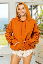 BiBi Ruched Long Sleeve Washed Fleece Hoodie - Delanoir