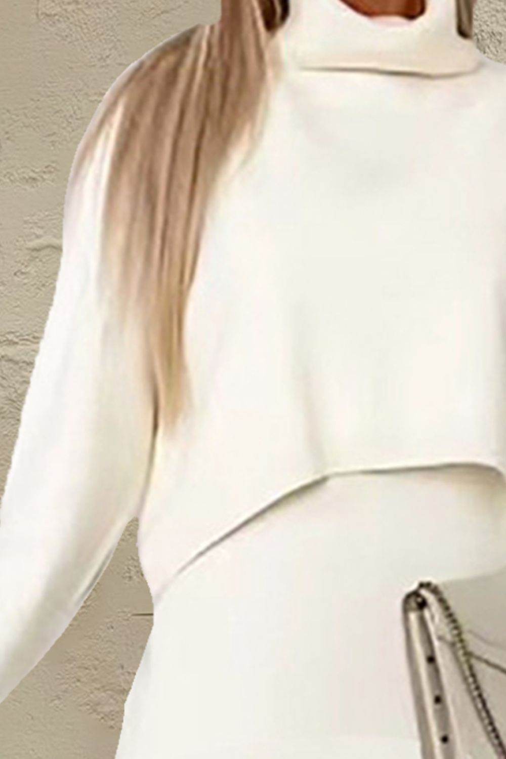 Turtleneck Dropped Shoulder Sweater and Midi Dress Sweater Set - Delanoir