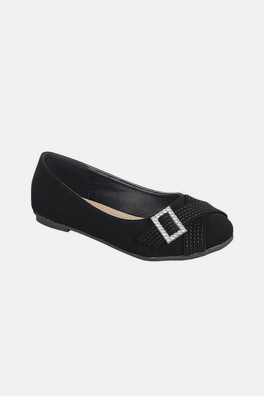 Forever Link Slip On Rhinestone Buckle Ballet Flats - Delanoir