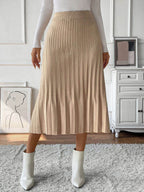 Perfee Pleated Midi Sweater Skirt - Delanoir