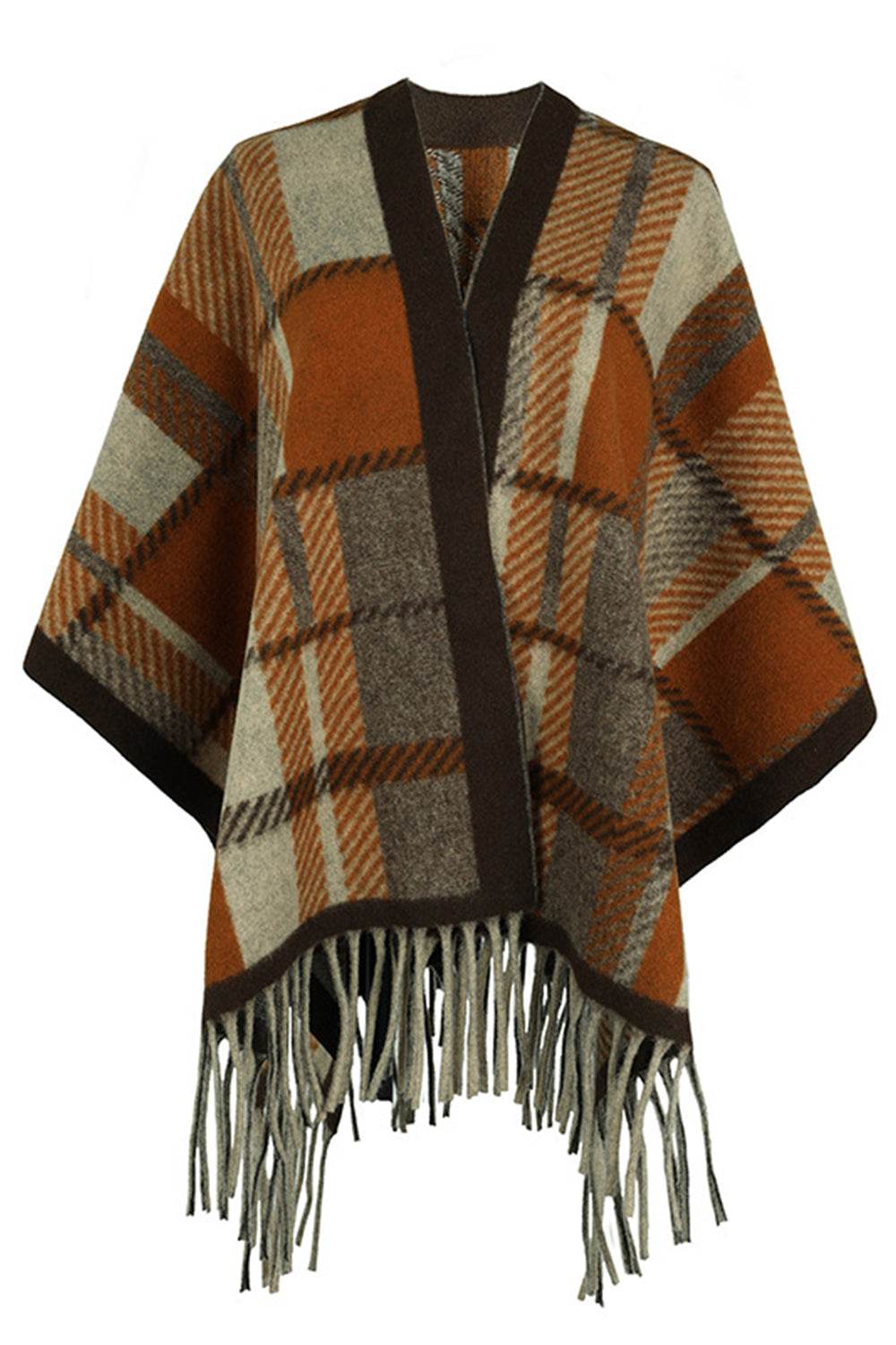 Cloak Sleeve Fringe Detail Poncho - Delanoir