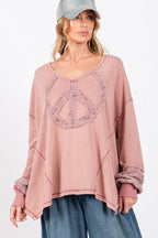 SAGE + FIG Peace Sign Mineral Wash Terry Top - Delanoir