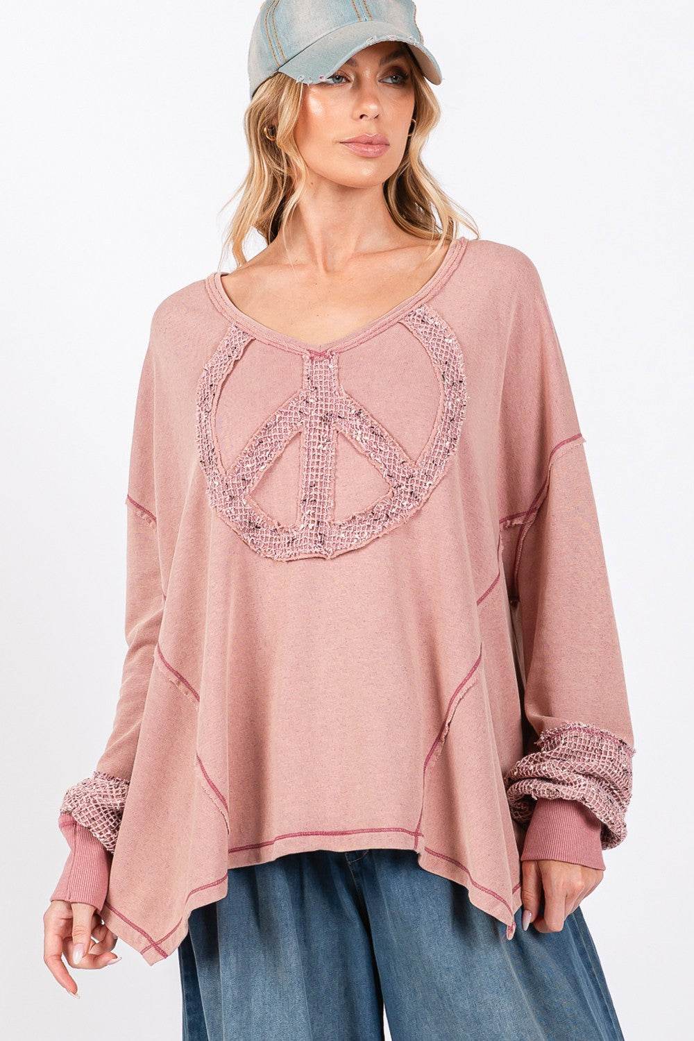 SAGE + FIG Peace Sign Mineral Wash Terry Top - Delanoir