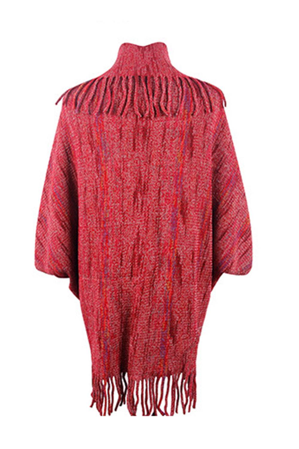 Fringe Detail Printed Poncho - Delanoir