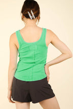 VERY J Washed Ribbed Tank with Placket Detail - Delanoir