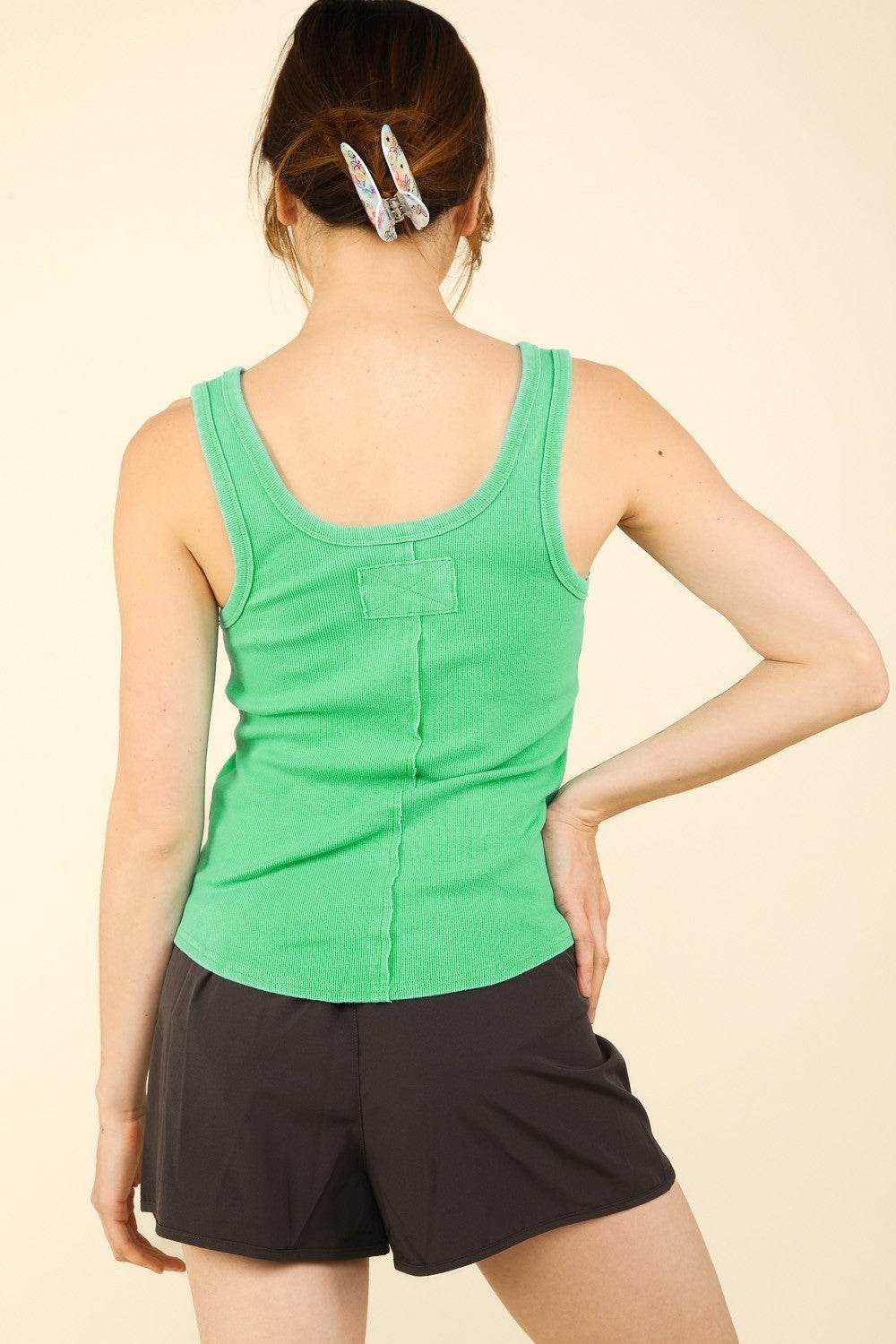 VERY J Washed Ribbed Tank with Placket Detail - Delanoir
