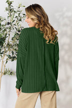 Basic Bae Full Size Ribbed Round Neck Slit Knit Top - Delanoir