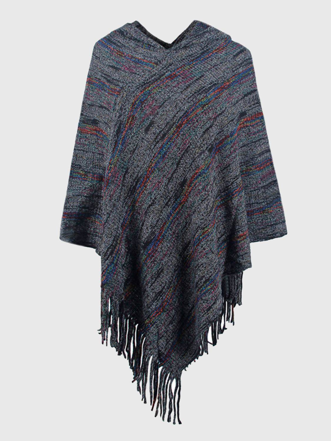 Fringe Hem Hooded Poncho - Delanoir