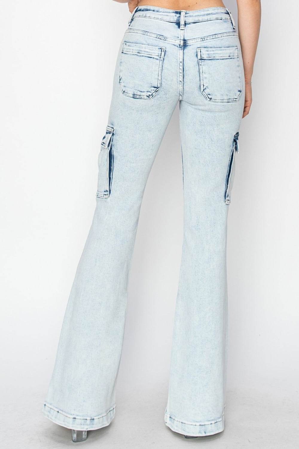 RISEN Full Size High Rise Cargo Flare Jeans - Delanoir