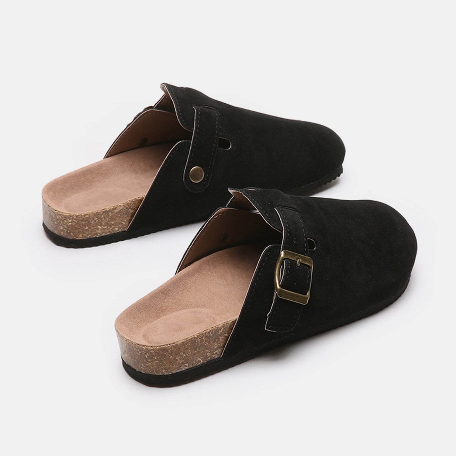 Suede Closed Toe Buckle Slide - Delanoir