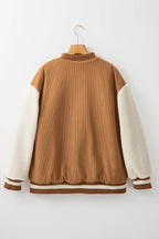 Contrast Baseball Collar Snap Down Long Sleeve Jacket - Delanoir