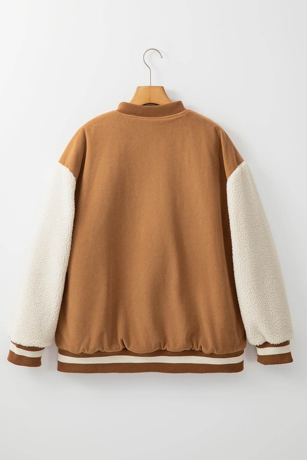 Contrast Baseball Collar Snap Down Long Sleeve Jacket - Delanoir