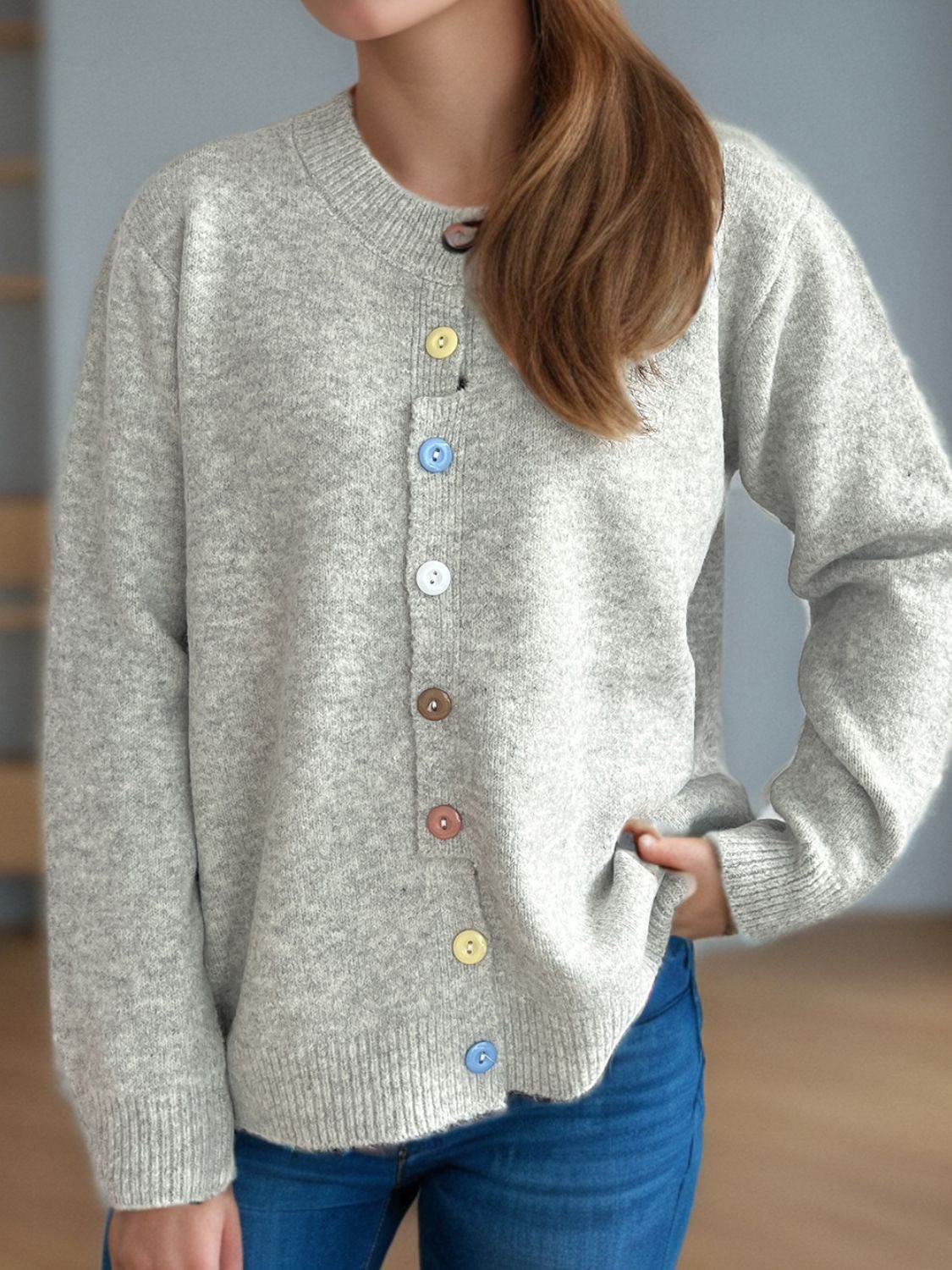 Button Down Long Sleeve Cardigan - Delanoir