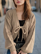 Tied Dropped Shoulder Long Sleeve Cardigan - Delanoir