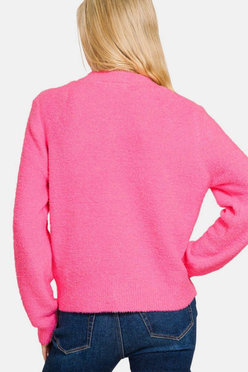 Zenana Button Down Long Sleeve Sweater Cardigan - Delanoir