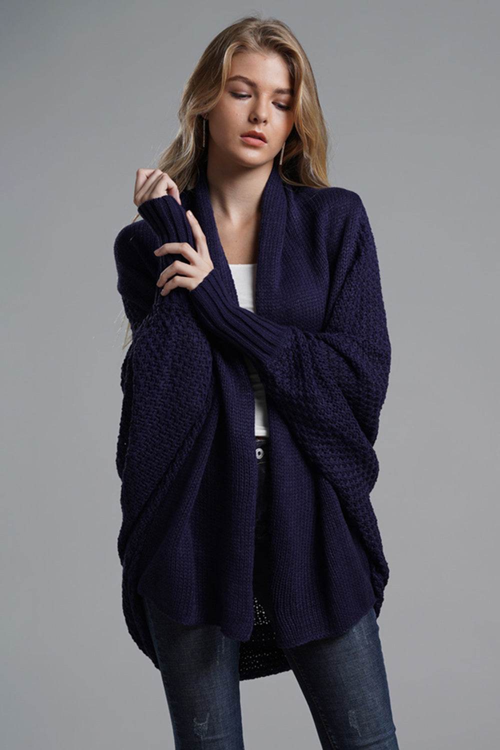 Open Front Batwing Sleeve Cardigan - Delanoir