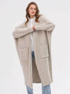 Pocketed Open Front Long Sleeve Longline Cardigan - Delanoir