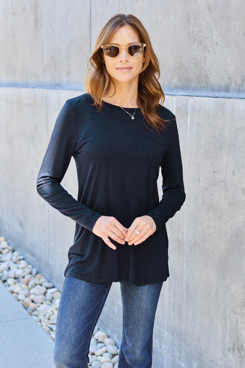 Basic Bae Full Size Round Neck Long Sleeve Top - Delanoir