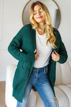 Haptics Stripe Textured Open Front Cardigan with Pockets - Delanoir