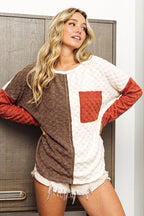 BiBi Color Block Brushed Checker Top - Delanoir