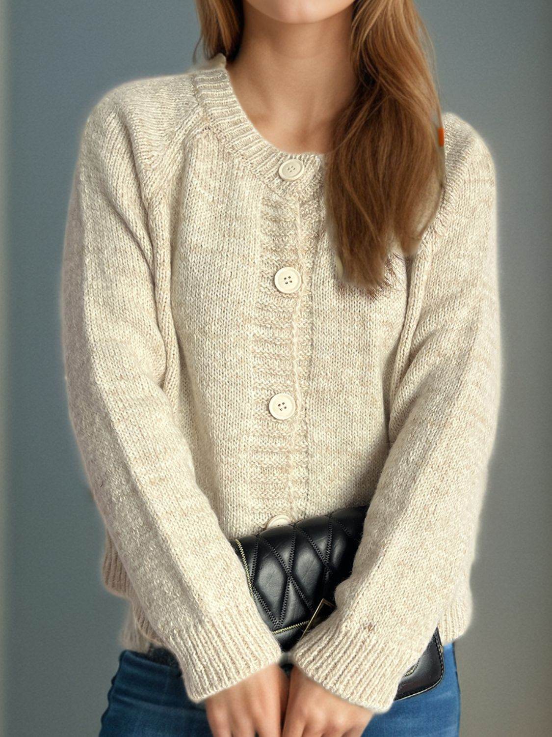 Heathered Button Down Long Sleeve Cardigan - Delanoir