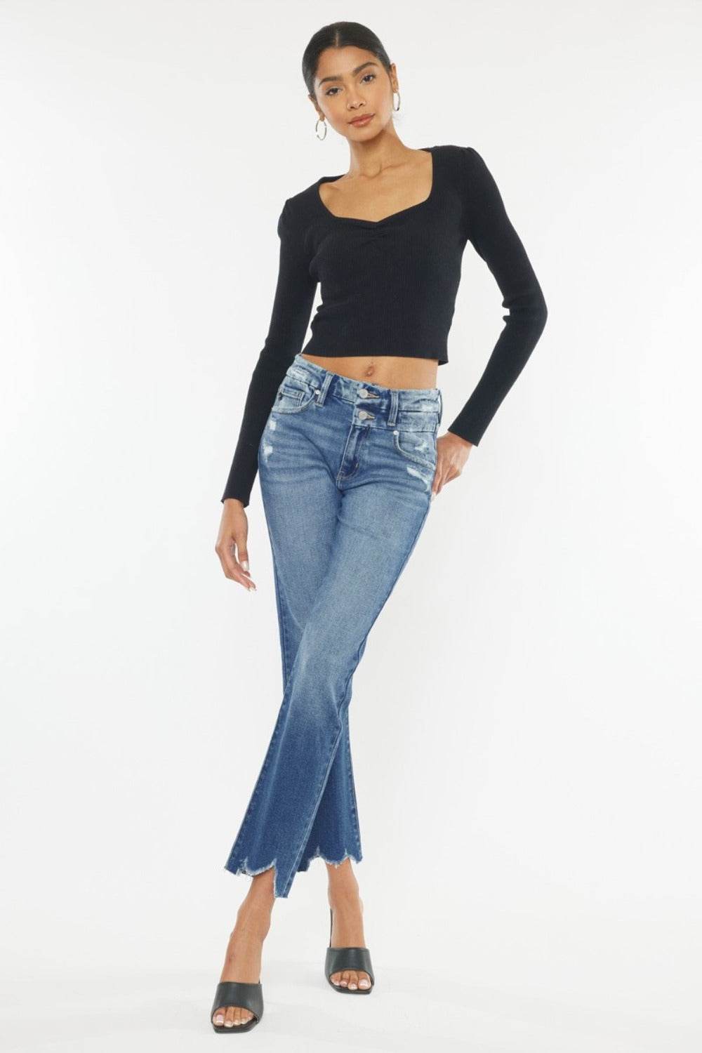 Kancan High Rise Wide Waistband Slim Straight Jeans - Delanoir