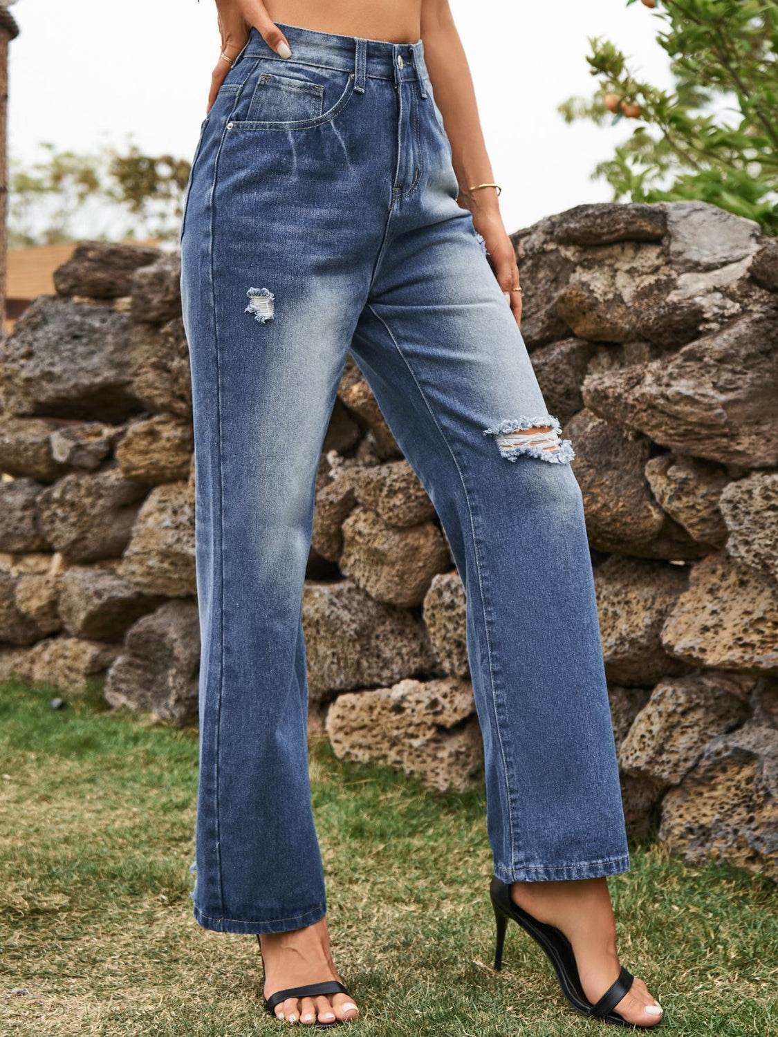 Distressed Jeans with Pockets - Delanoir