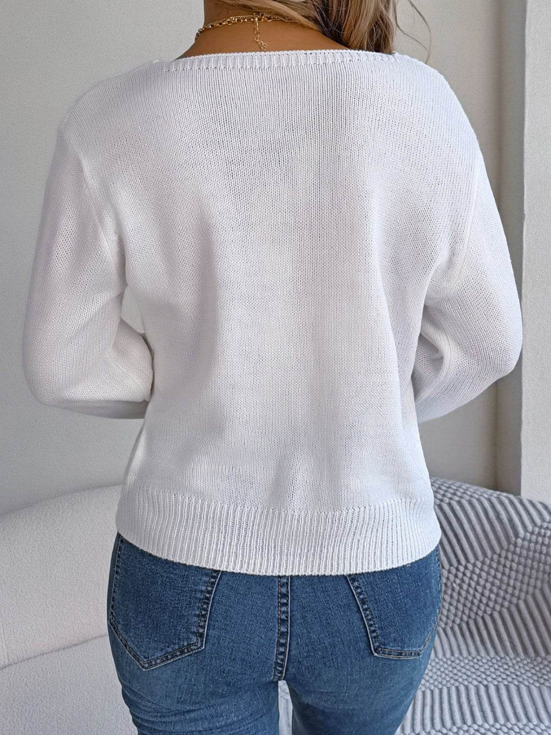 Cable-Knit Square Neck Long Sleeve Sweater - Delanoir