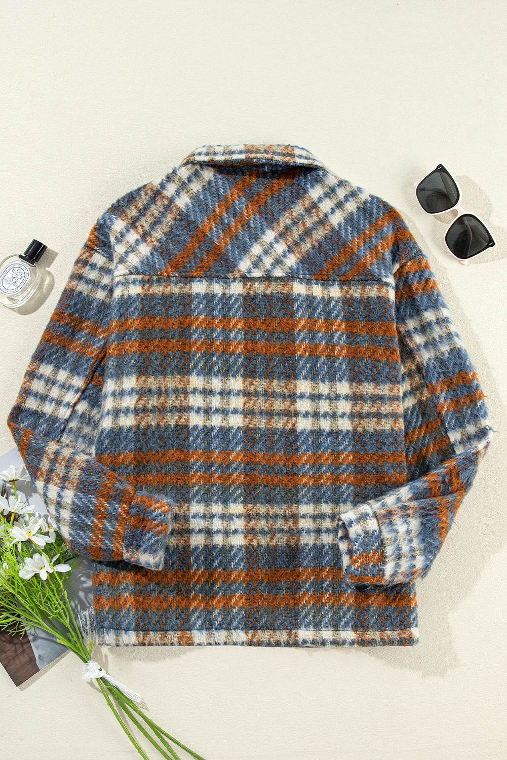Plaid Collared Neck Jacket with Chest Pockets - Delanoir