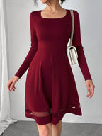 Square Neck Long Sleeve Mini Dress - Delanoir